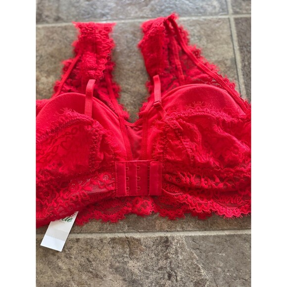 Aerie Eyelash Lace Plunge Bralette Chilly Red Size Small - Picture 10 of 12